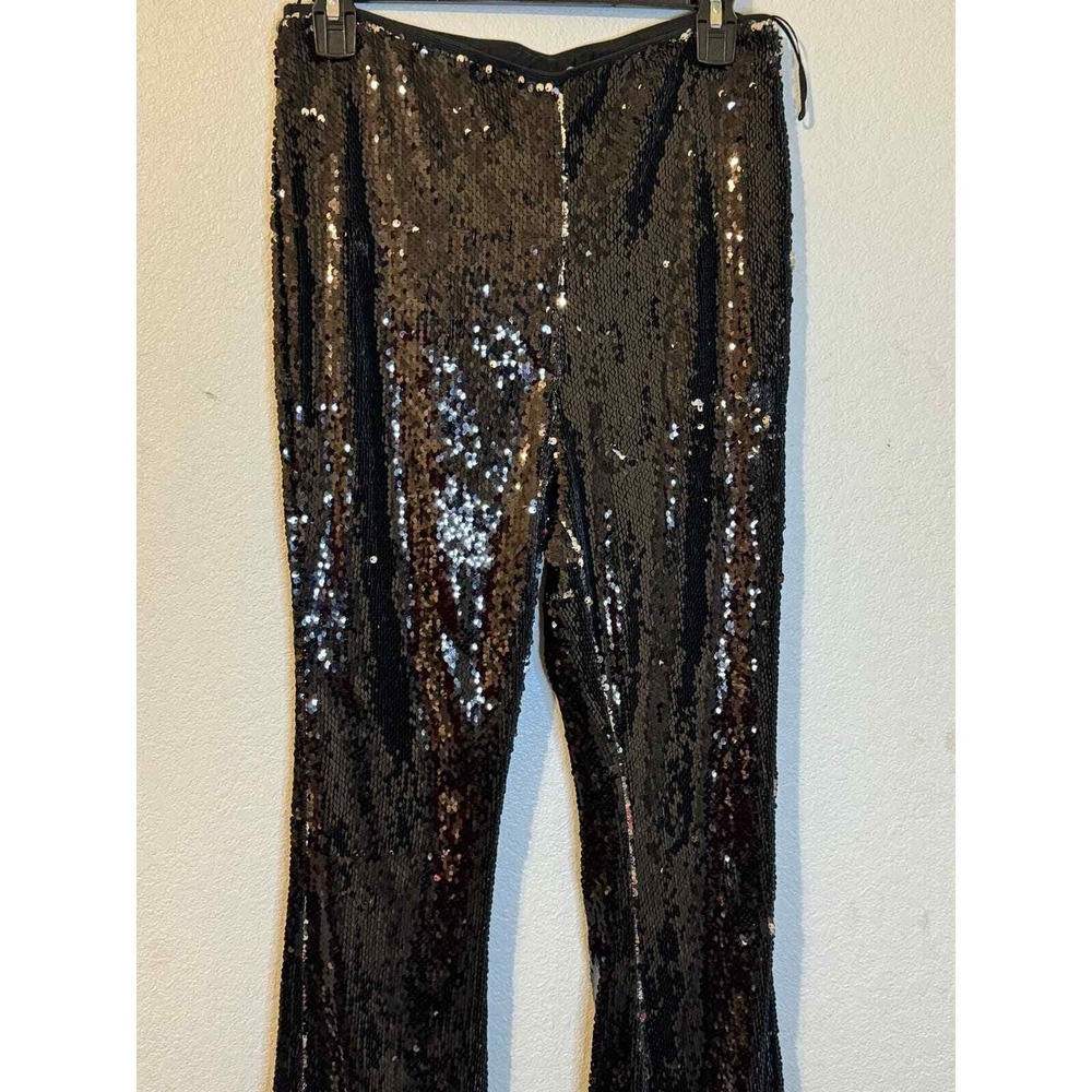 TOPSHOP Womens Black Sequin Flare Pants Glitter Party Disco Festival Size 8